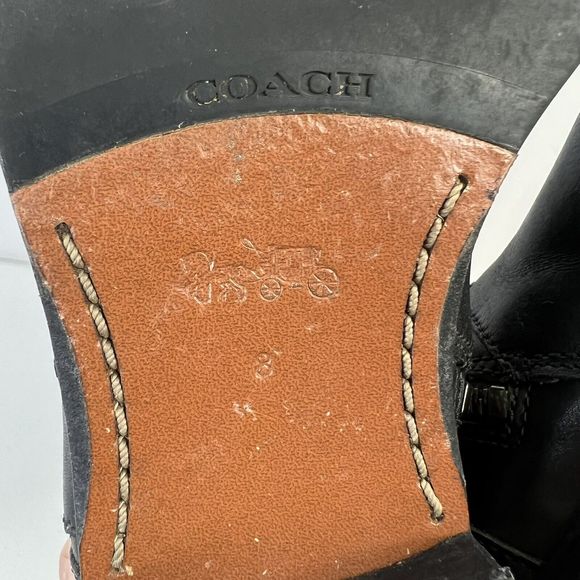 Coach Size 8 Turn Lock Riding Boots Black Leather Side Zip Stretch Panel Women’s - Picture 12 of 13
